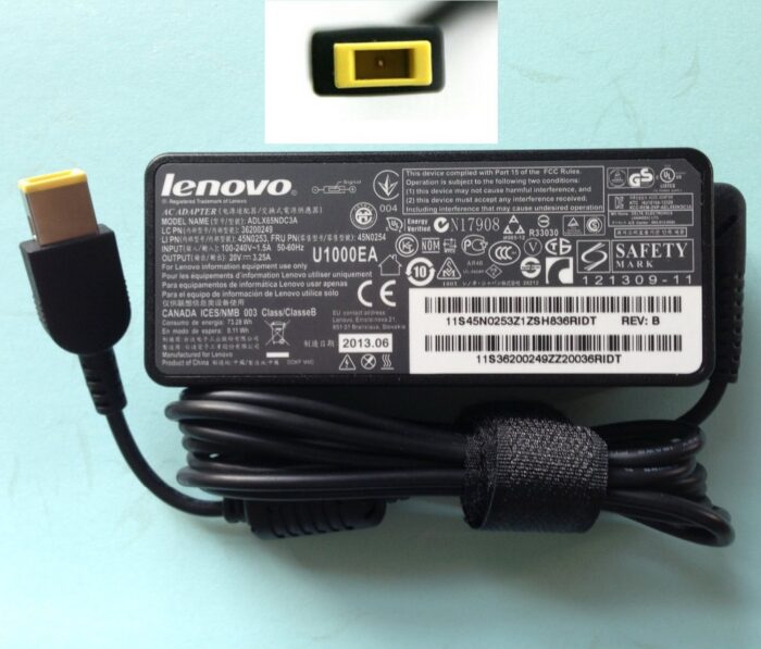 LENOVO SQUARE PIN USB LAPTOP CHARGER 20V 3.25A 65W